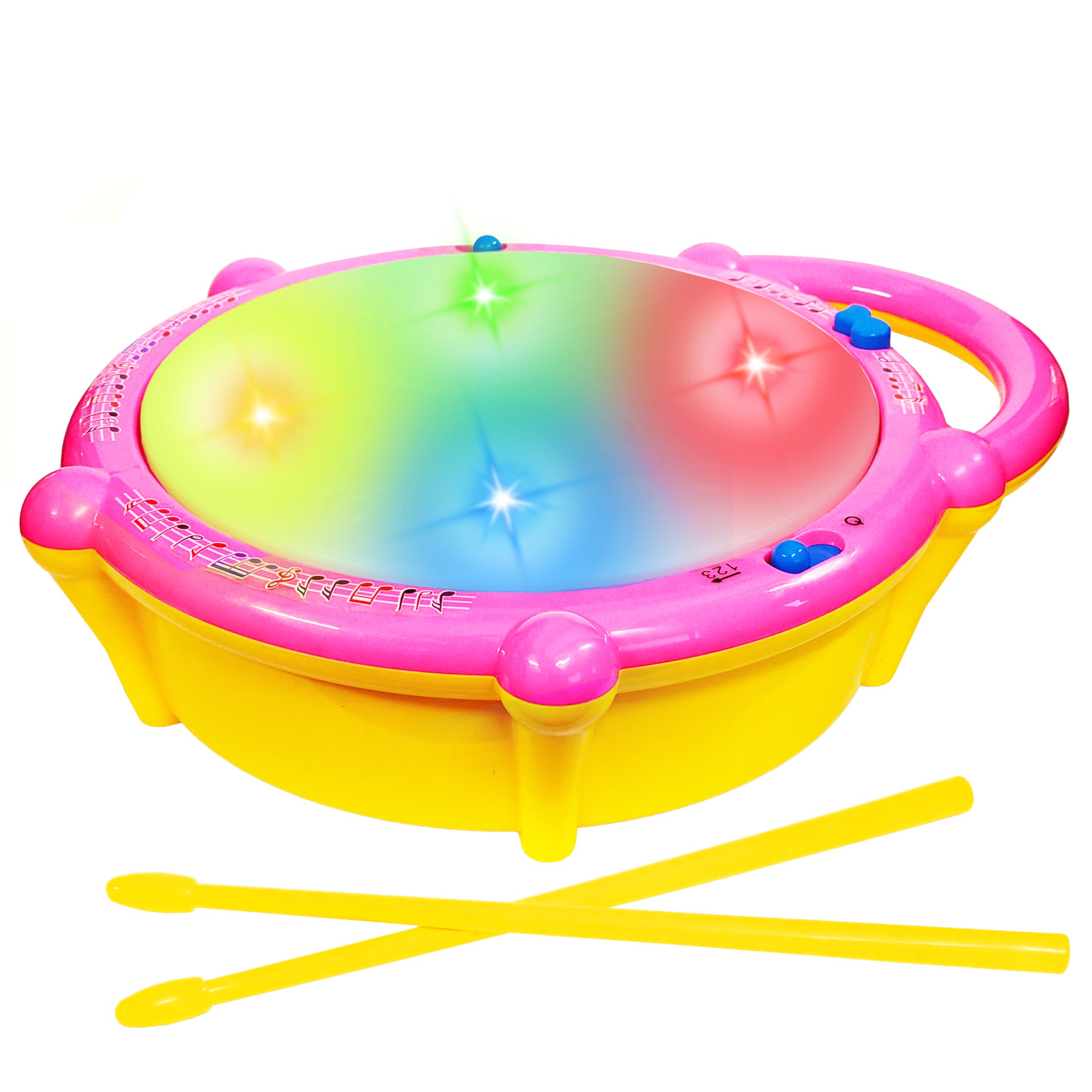 Musical light and sound flash drum with sticks