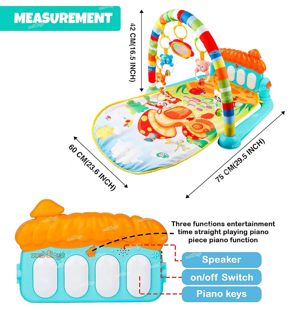 Baby Piano Play Gym Mat with Hanging Toys & Mirror